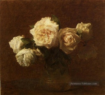  fleurs tableaux - Roses roses jaunes dans un vase en verre peintre de fleurs Henri Fantin Latour